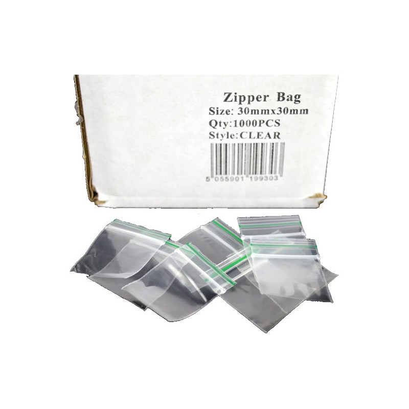 Buy Zipper Branded 30mm x 30mm Clear Bags | Express Highs UK