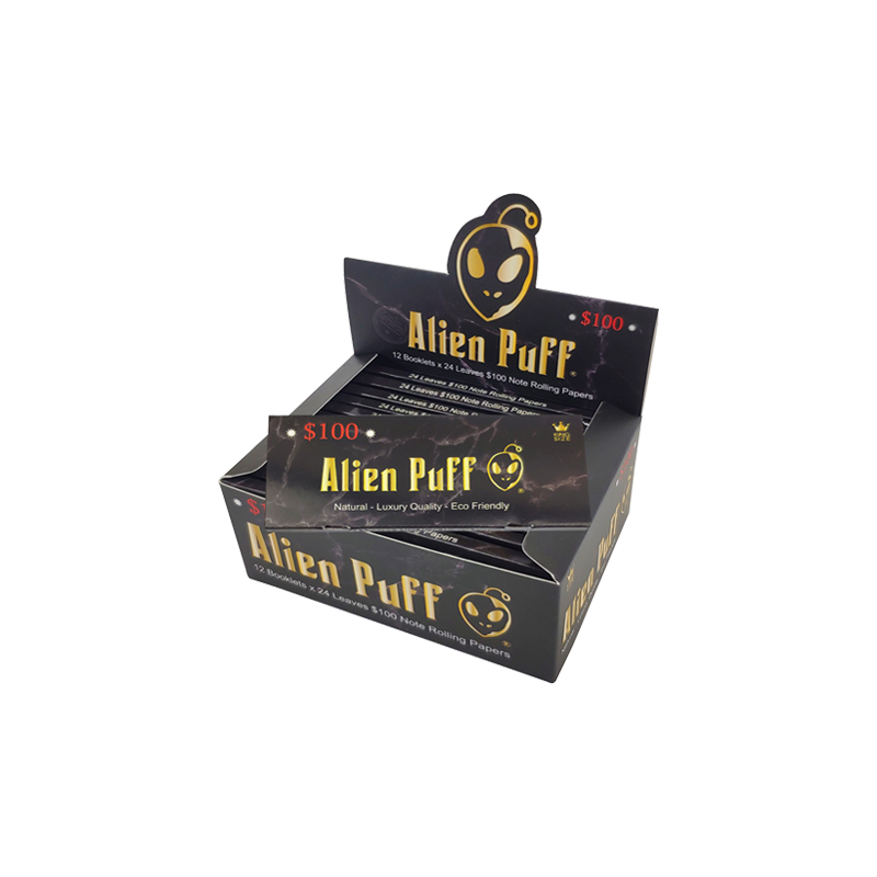 Buy 24 Alien Puff Black & Gold King Size $100 Note Rolling Papers ( HP176AP ) | Express Highs UK