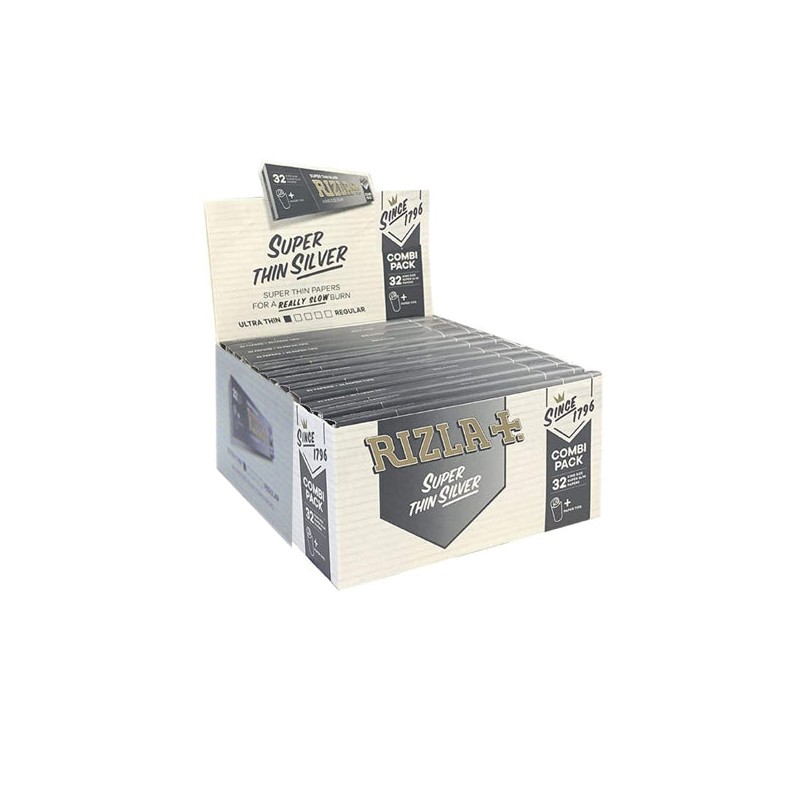 Buy 24 Rizla Silver Super Thin King Size Rolling Papers + Tips Combi Pack | Express Highs UK
