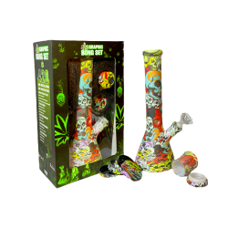 Buy 420 Graphic Glass Bong Set 14"+ 50mm 4Part Grinder + Stash Jar- OSH114 - GS1194 | Express Highs UK