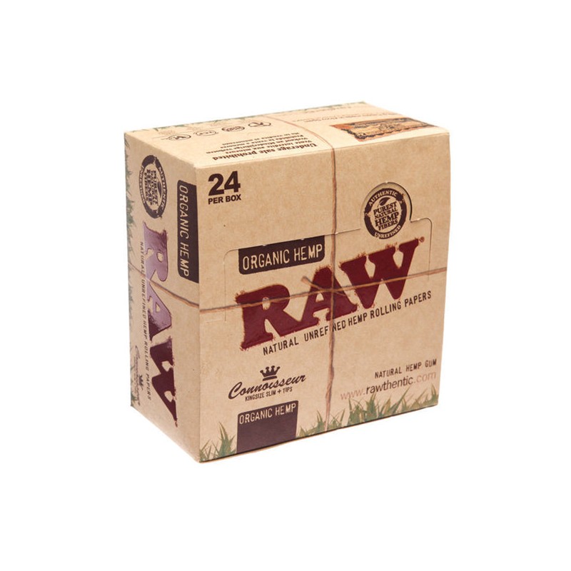 Buy 24 Raw Organic Hemp King Size Slim Papers + Tips (Connoisseur) | Express Highs UK