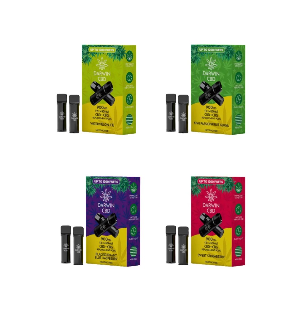 900mg Darwin CBD Prefilled Replacement Pods 1200 Puffs - 2 Pcs