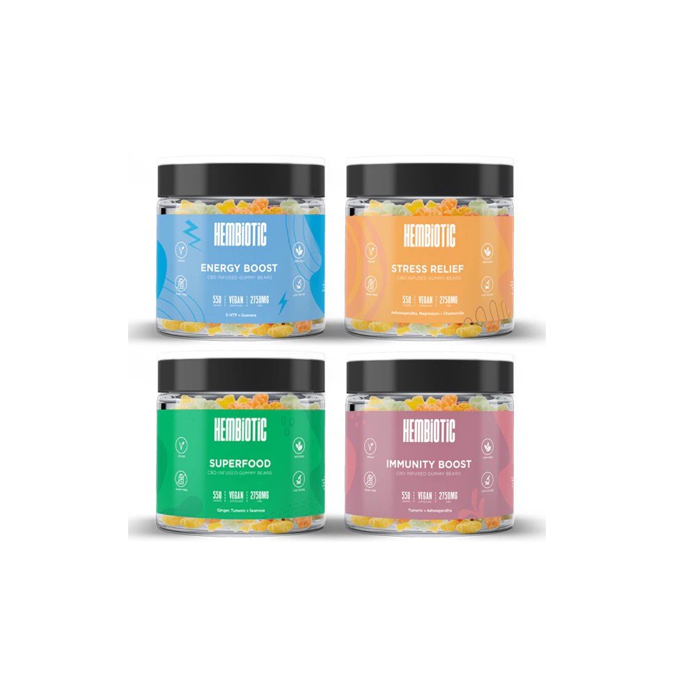 Hembiotic 2750mg Bulk Functional CBD Gummy Bears - 550g
