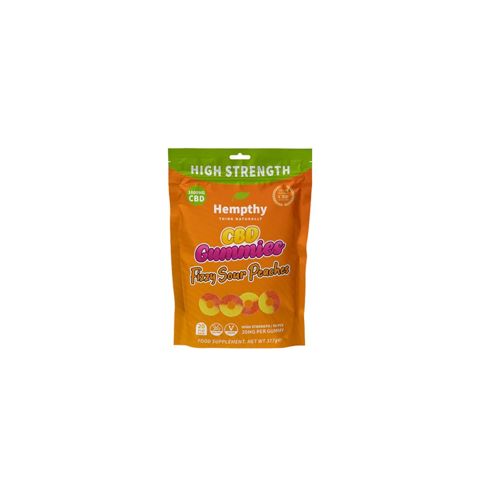 Hempthy 1000mg CBD Fizzy Sour Peach Rings Gummies - 50 Pieces