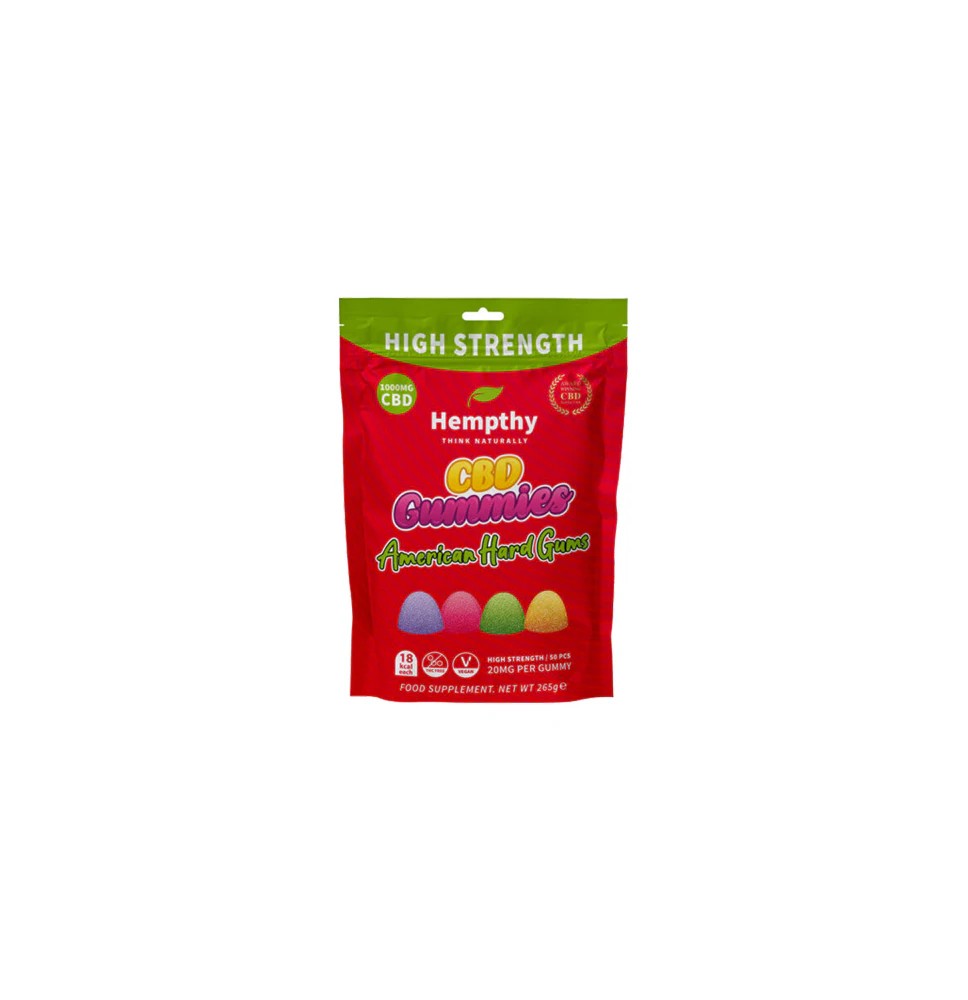 Hempthy 1000mg CBD American Hard Gums Gummies - 50 Pieces