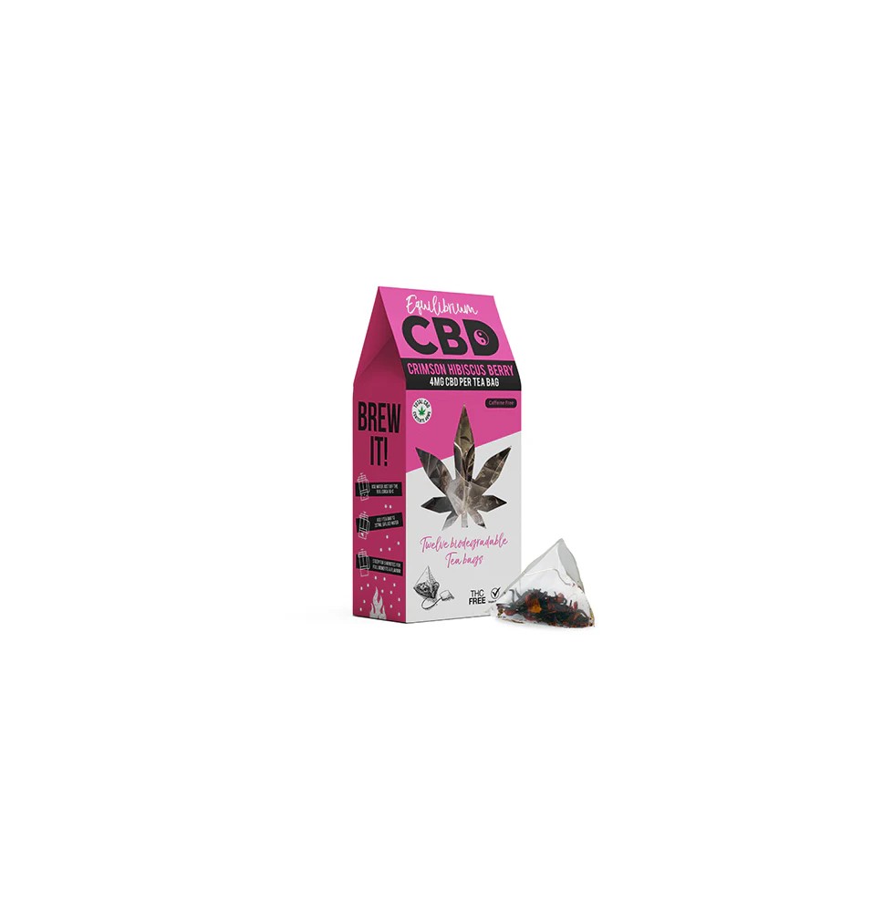 Equilibrium CBD Full Spectrum Crimson Hibiscus Berry Tea Bags Box of 12 (Buy 1 Get 1 Free)