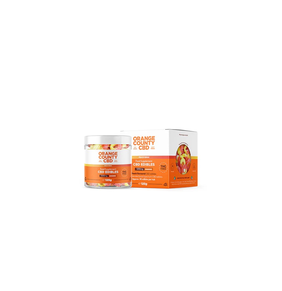 Orange County CBD 1200mg CBD Fizzy Peach Rings - Small Tub