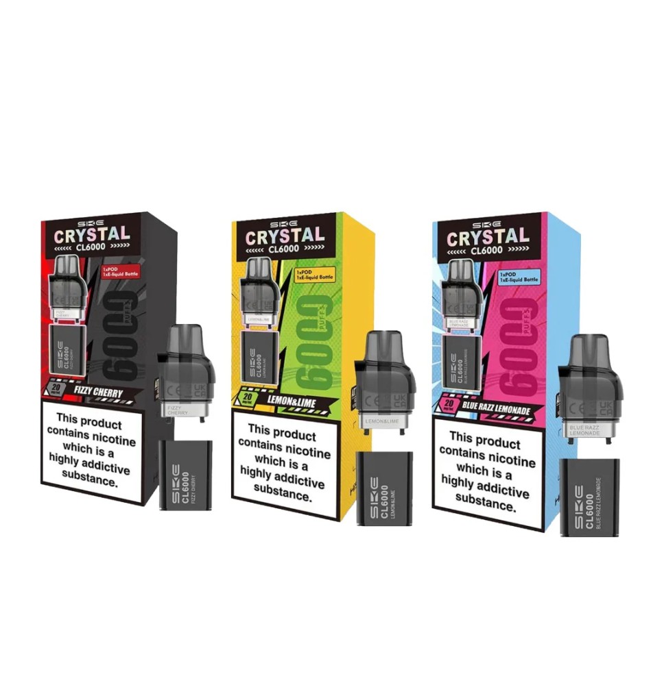 SKE Crystal CL6000 20mg Replacement Prefilled Pods 2ml 1200 Puffs - 2 Pcs