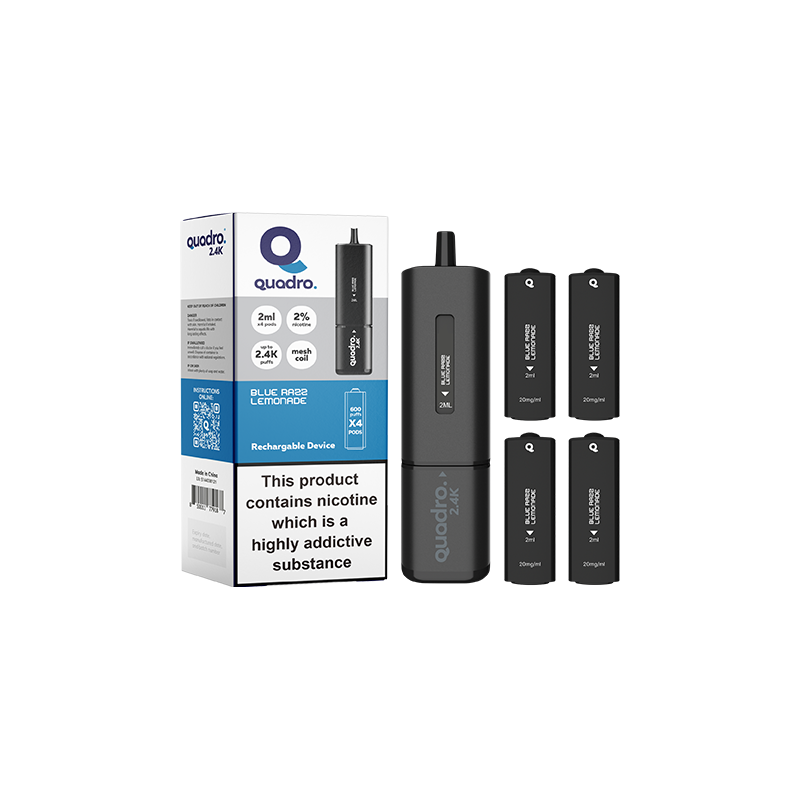 Buy 20mg Quadro 2.4K Pod Vape Kit 4 in 1 Black Series 2400 Puffs | Express Highs UK