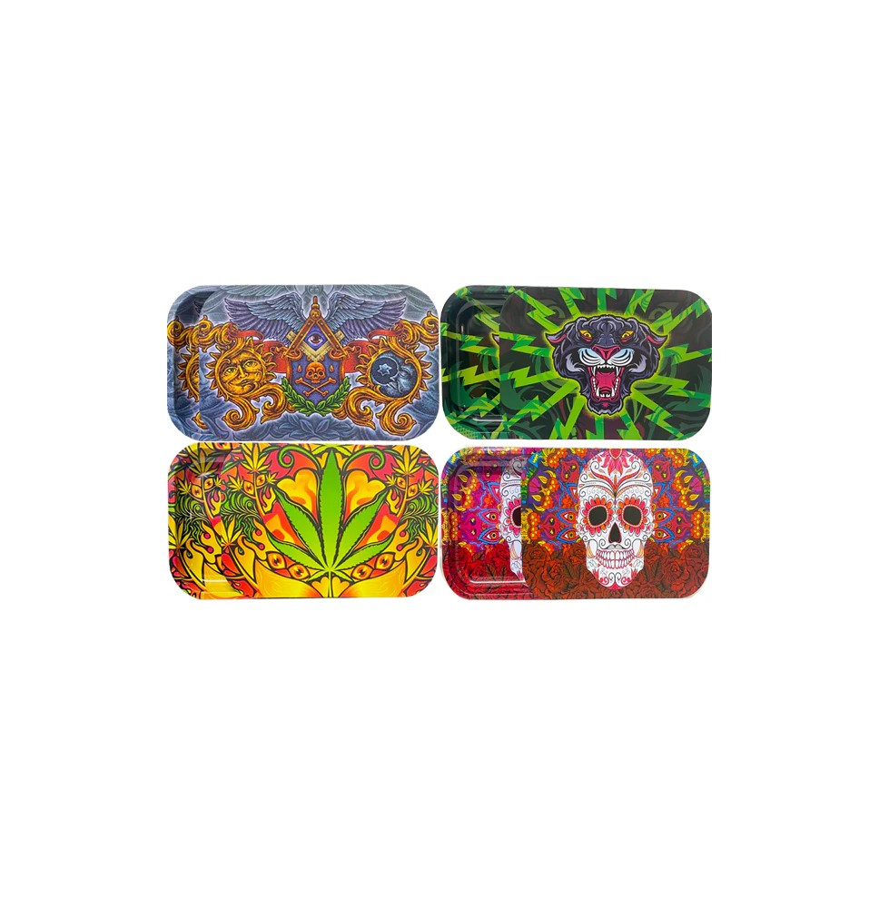 Large Mixed Design Magnetic Metal Rolling Trays with Lid