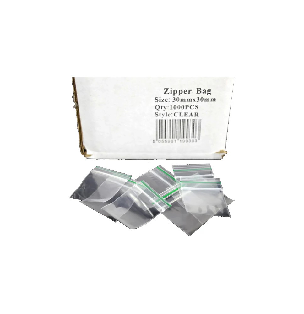 Zipper Branded 30mm x 30mm Clear Bags