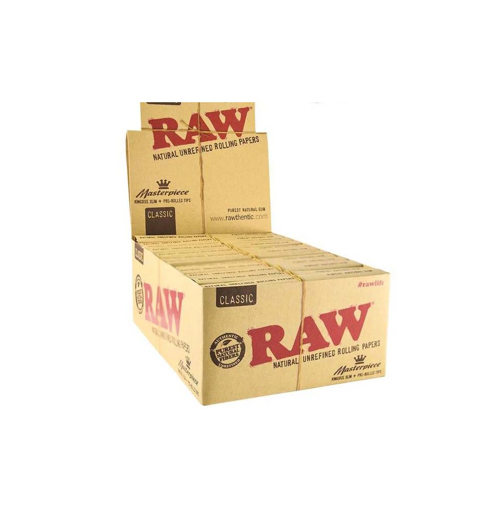 24 Raw Classic King Size Slim Rolling Papers + Tips (Connoisseur)