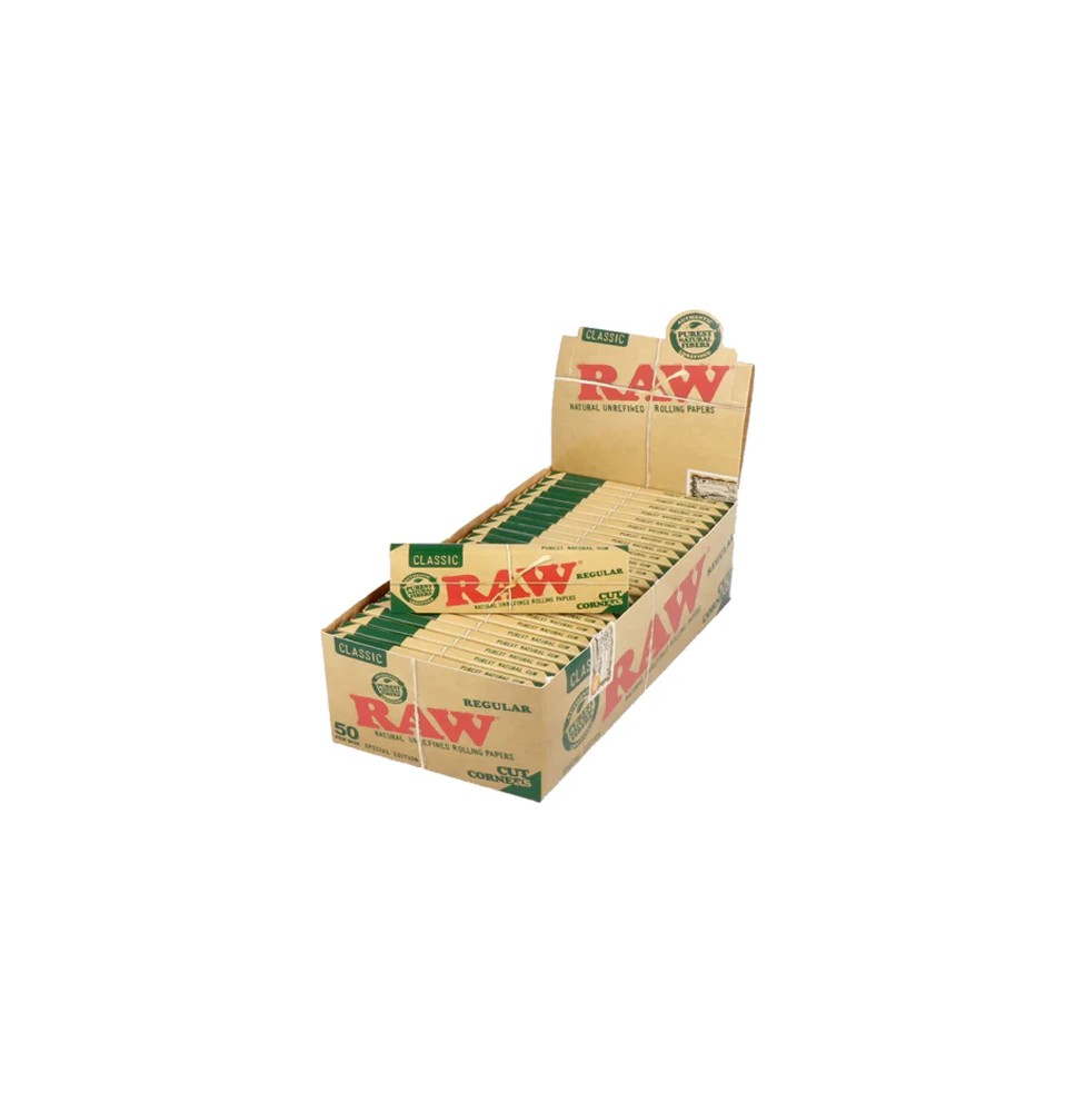 50 Raw Classic Green Regular Corner Cut Rolling Papers