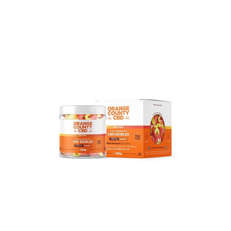 Buy Orange County CBD 1200mg CBD Fizzy Peach Rings - Small Tub | Express Highs UK