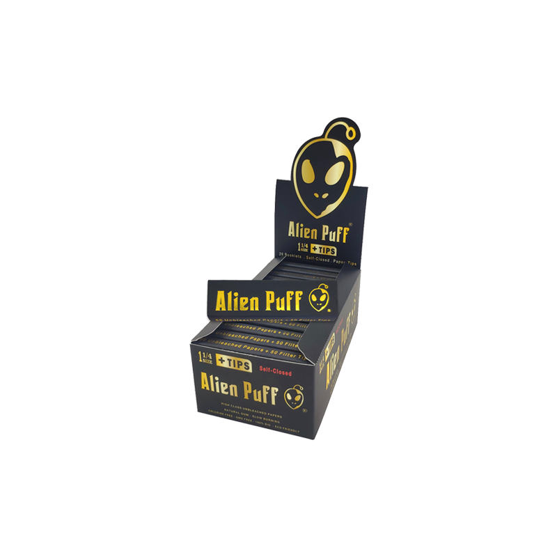 Buy 50 Alien Puff Black & Gold 1 1-4 Size Unbleached Brown Papers + Tips ( HP101 ) | Express Highs UK