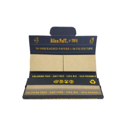 Buy 50 Alien Puff Black & Gold 1 1-4 Size Unbleached Brown Papers + Tips ( HP101 ) | Express Highs UK