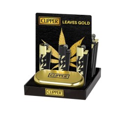 Buy 12 Clipper Metal Flint Gold Leaves Lighters - Limited Edition | Express Highs UK